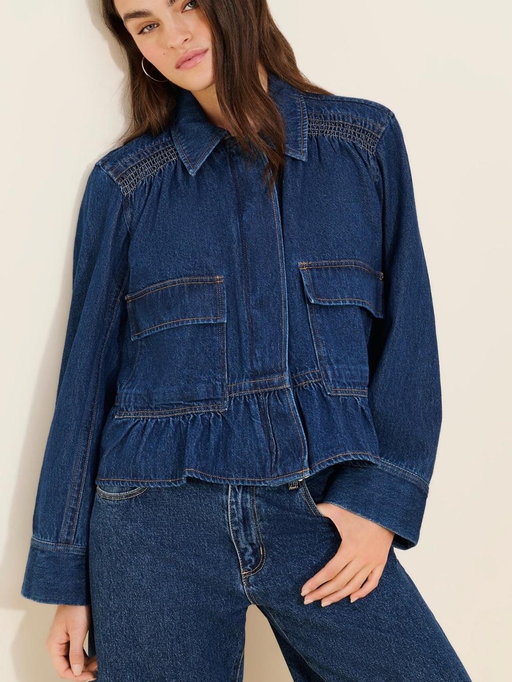 Anthropologie Dark Blue Denim Peplum Jean Jacket